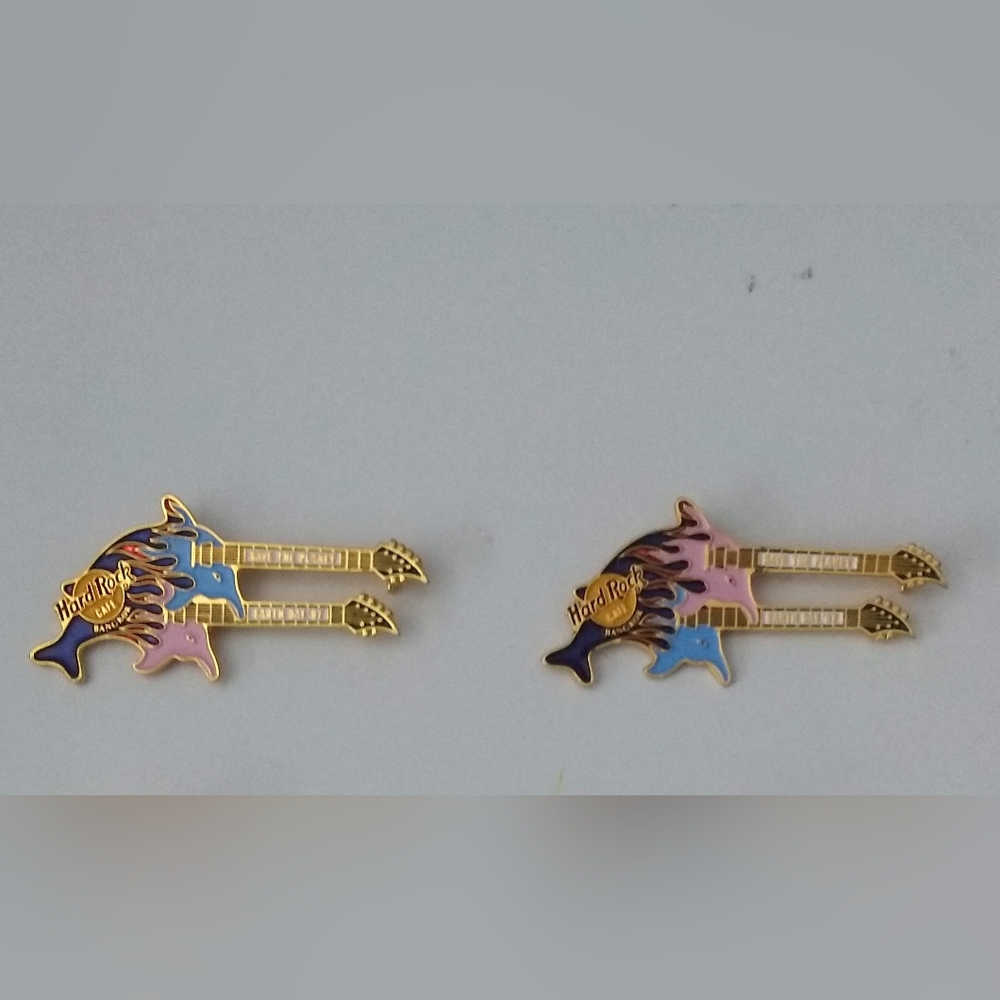 Lot of 2 Bangkok Hard Rock Cafe Guitar Pin Fender Doubleneck "Save the Planet 97